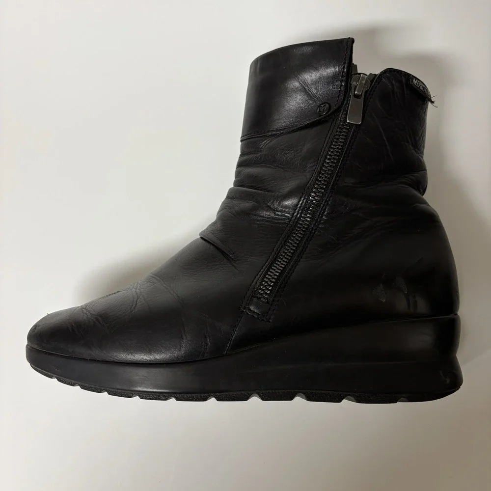 Mephisto Phila Black Leather Double Zipper Ankle Boot Size 7 Made In Bosnia